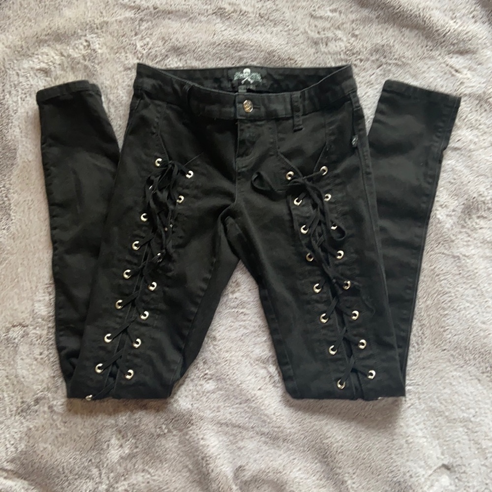 Royal Bones Gothic Black Lace Up Grommet Jeans 3
